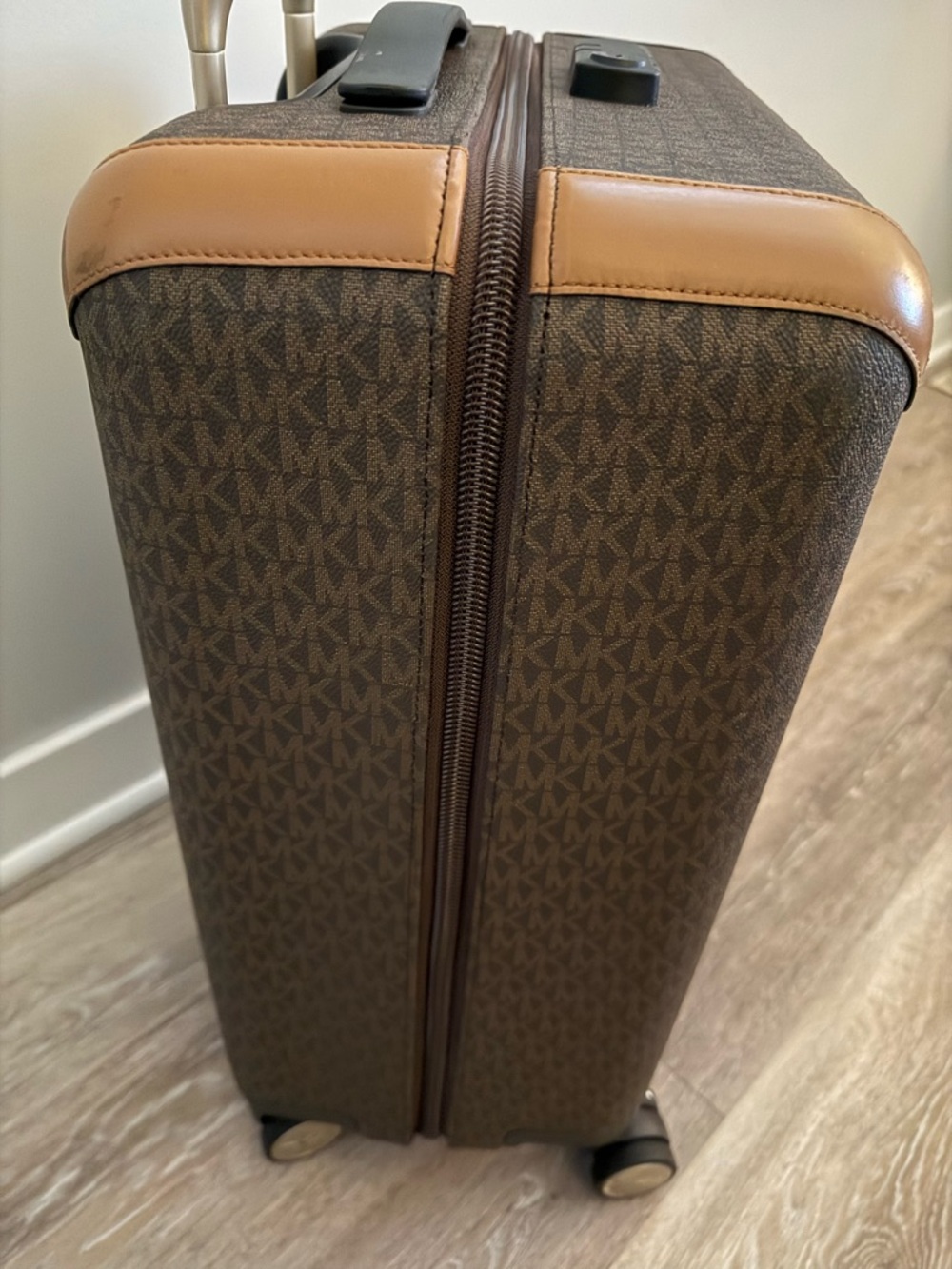 Michael Kors Brown Monogram Spinner Carry-On with Tan Accents - Picture 2 of 4